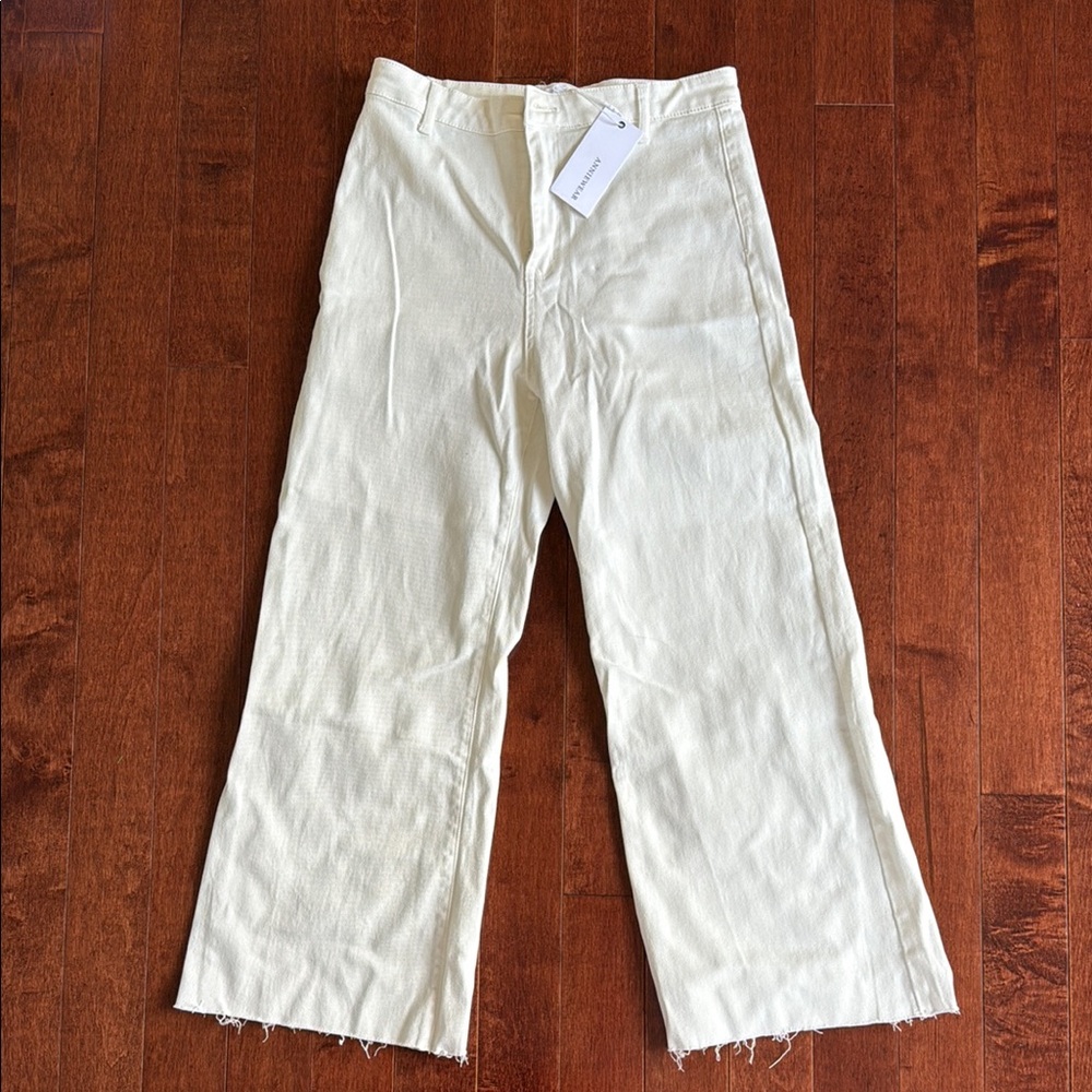 Cream Wide-Leg Flare Jeans with Textured Fabric